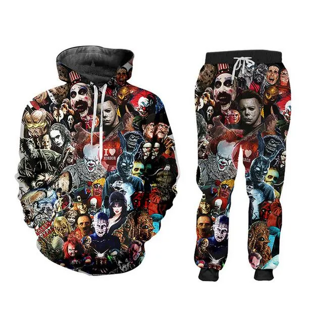 Partihandel - Nya mode män / kvinna skräck clown sweatshirt joggare rolig 3d tryck unisex hoodies + byxor zz010