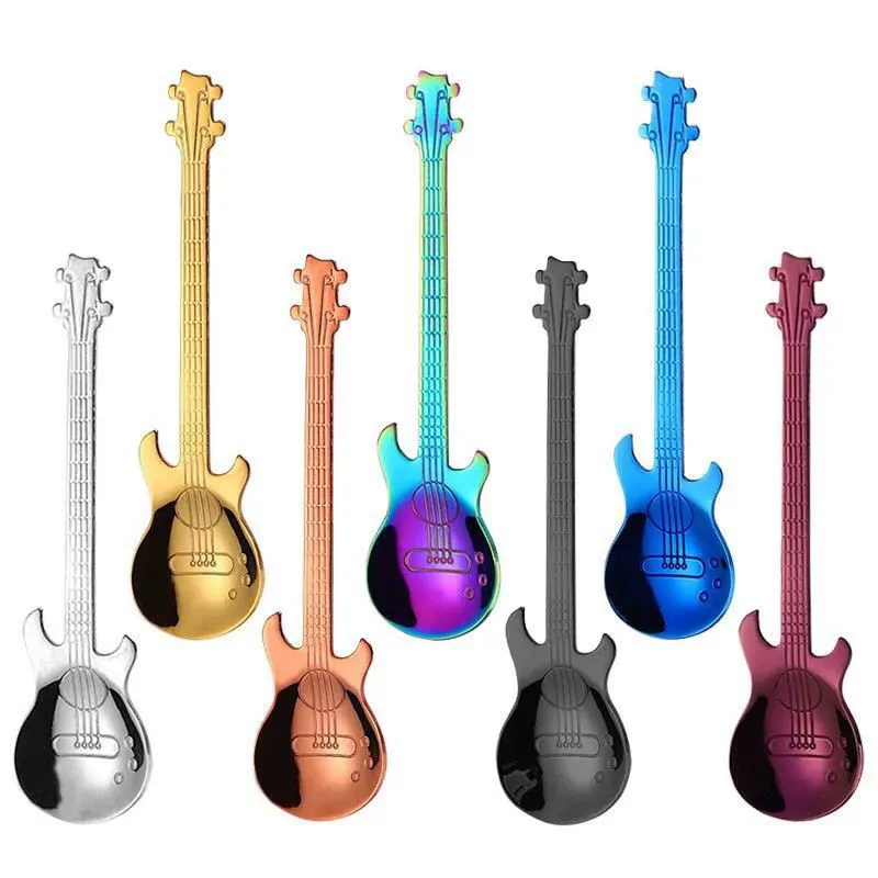 Guitar Dessert Spoon Stainless Steel Guitar Spoon Coffee Mixing Spoons Dessert Ice Cream Scoop Cafe Accessories