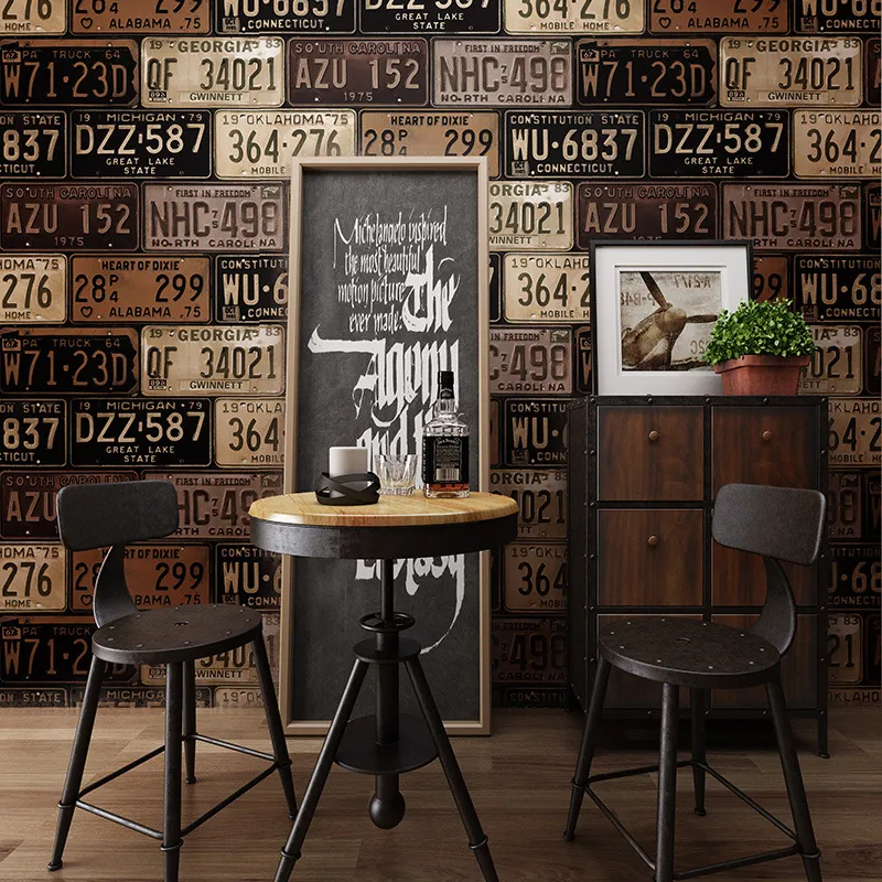 3D Retro Persoonlijkheid Kenteken Iron Wallpaper TV Achter Wall Roll Bar Restaurant Kleding Winkel Creatieve Industriële Muursticker PVC