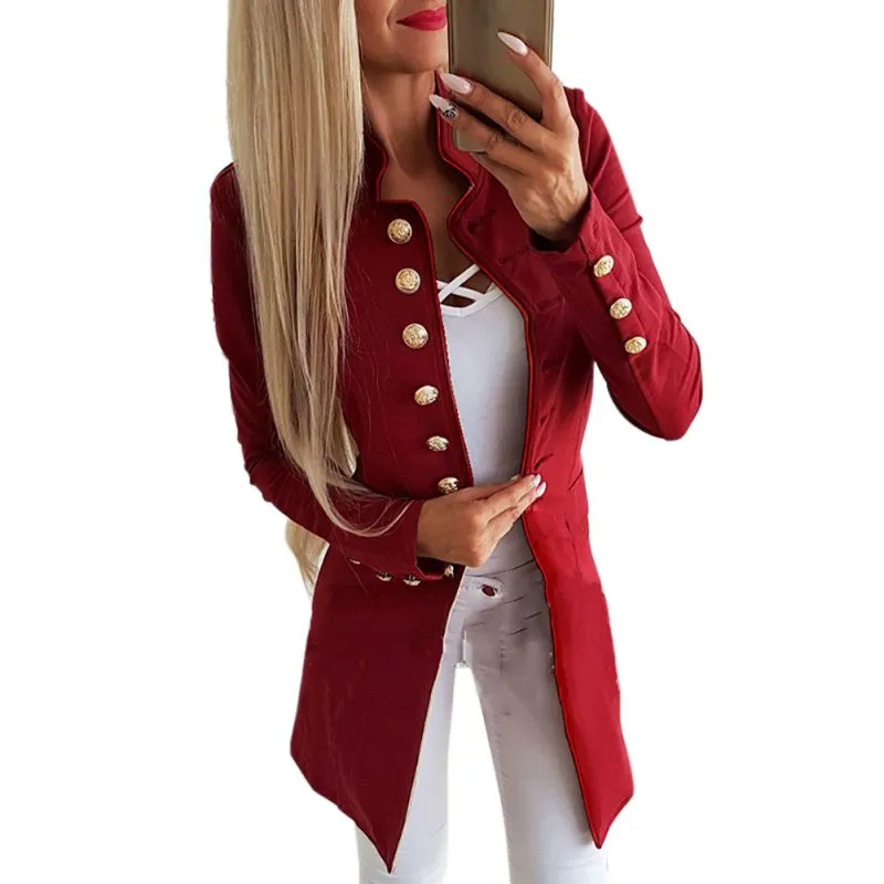 Autumn Winter Blazer Women Fashion Single Breasted Blue Red Blazers Casual Slim Blazer Coat Female Formal Suit L3