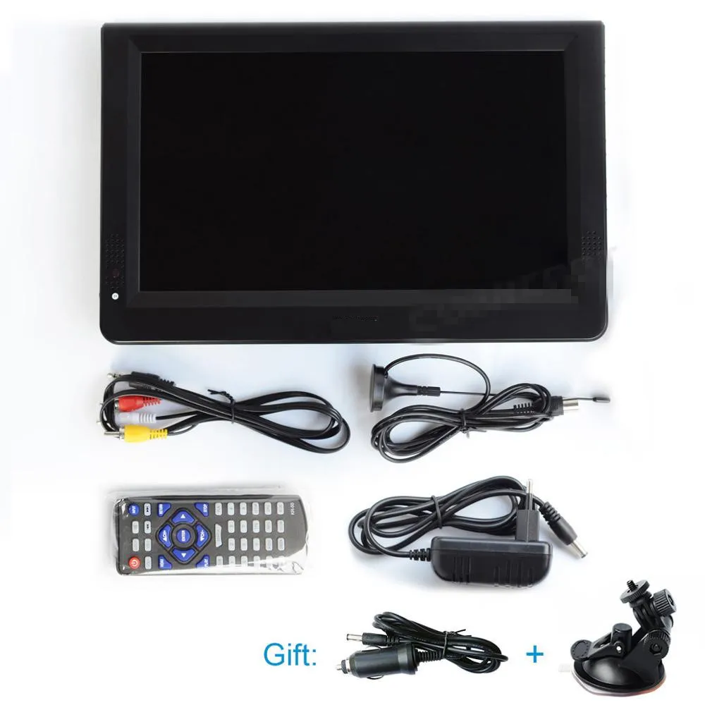 Freeshipping D12 inch HD Portable TV DVB-T2 ATSC ISDB-T tdt Digital and  Analog mini small Car Television Support USB SD Card MP4 AC3