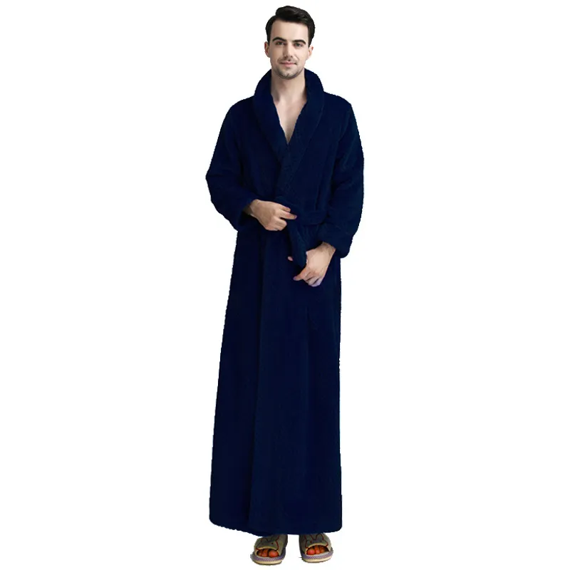 Homens Roupão Roupão Extra Longo Grade Quente Grade Flanela Roupão de Banho Mens de Inverno Veste Mulheres Sexy Vestes Masculino Thermal Dress Vestido