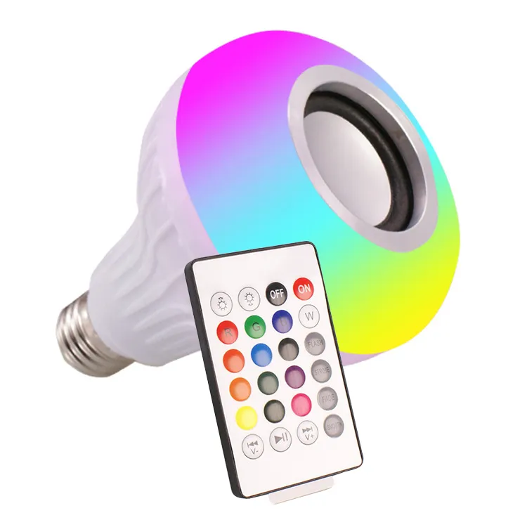 مصابيح Crestech LED 24 مفاتيح التحكم عن بعد E27 RGB Wireless Bluetooth مكبر صوت LED LED Light 12W تشغيل الموسيقى