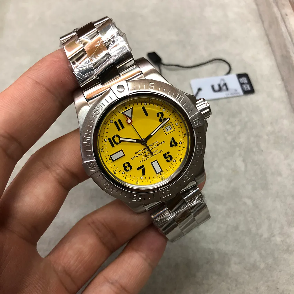 Top Automatic Watch Waterproof Men Yellow Dial 316 Stainles Band Mechaniczne 42 mm na rękę