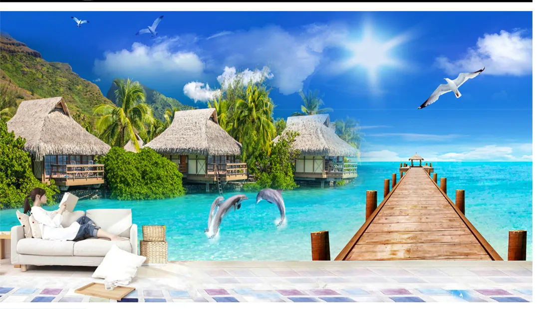 Custom 3D Tapete Seaside Resort Landschaft Wohnzimmer Schlafzimmer Hintergrund Wanddekoration Wandtapete