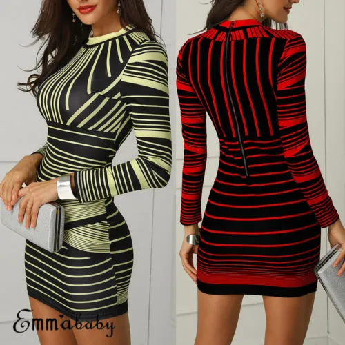 Retro Hot Sexy Women Stretchy Impresso Pacote Hip Bodycon Bandage Mini Dress Meninas Curto Sexy Club Party Spin Vestido