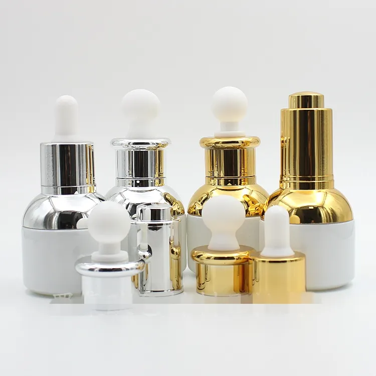 30ML Lege Hervulbare Luxe Parelwitte Glazen Fles Essentiële Olie Elite Vloeistof Cosmetica Pot Container Flacon met Glazen Pipet Oogdruppelaar