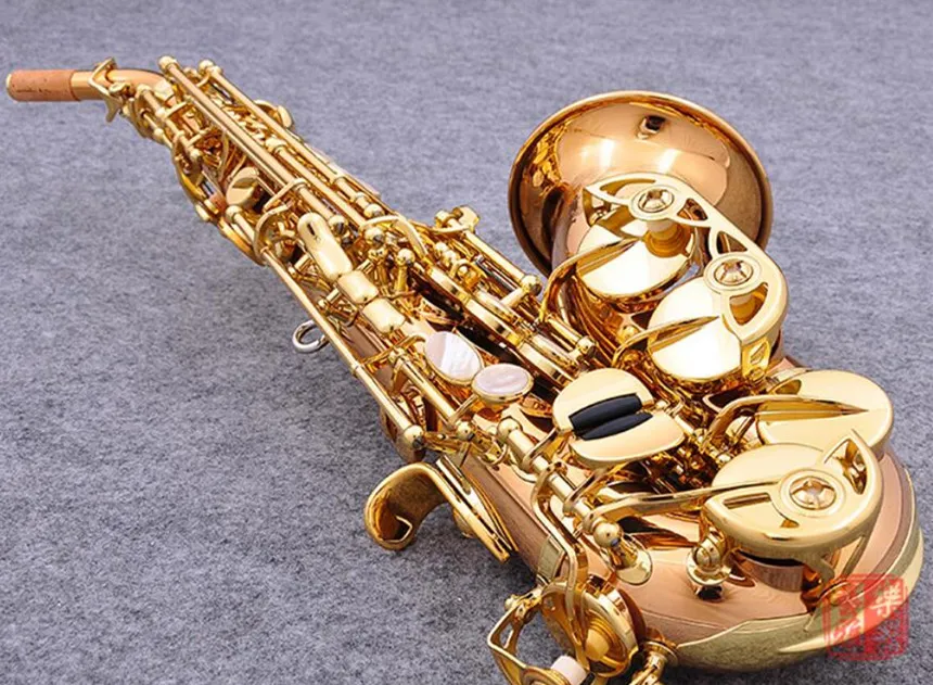 Nowy zakrzywiony sopranowy saksofon S-991 Rose Gold Brass Saksem