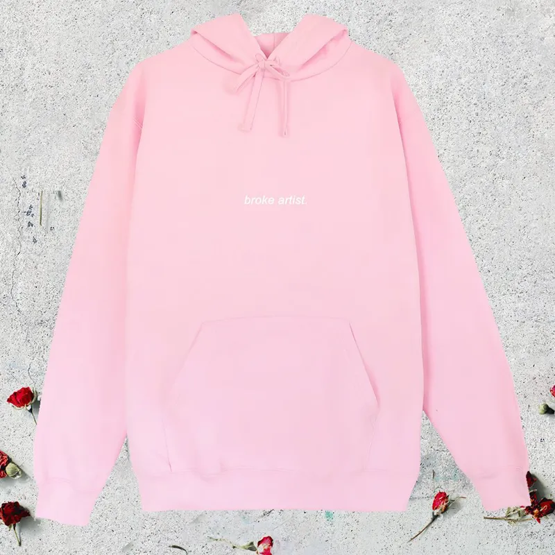 Толстовки Broke Artist Baby Pink Hoodie Женская повседневная толстовка Tumblr Aesthetic Pale Pastel Grunge Aesthetics 90s Art Jumpers