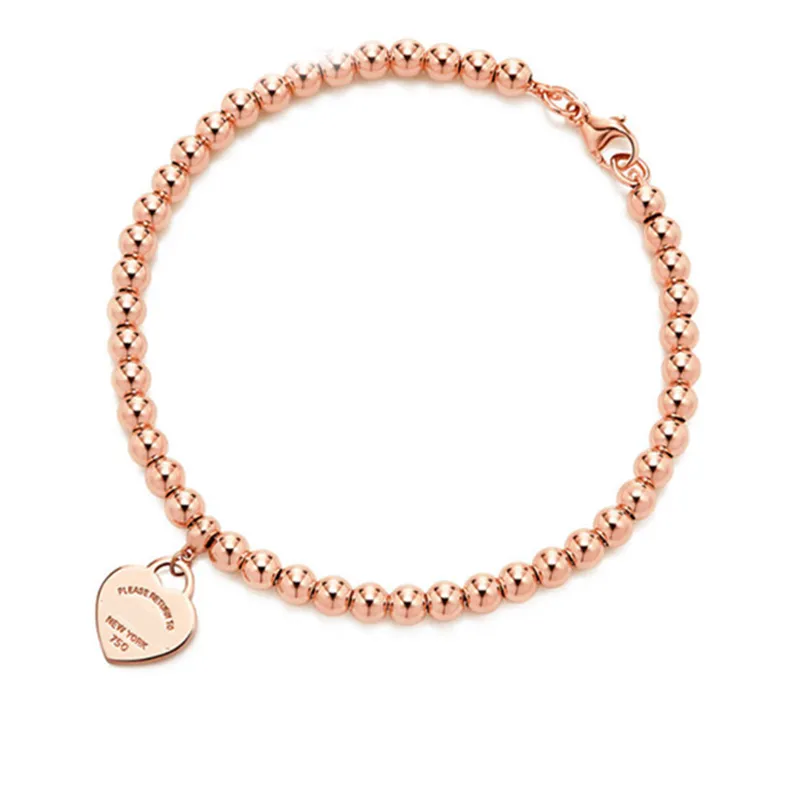 100% 925 étiquette en argent sterling amour original classique en forme de coeur rosegold perle bracelet femmes bijoux cadeaux personnalité