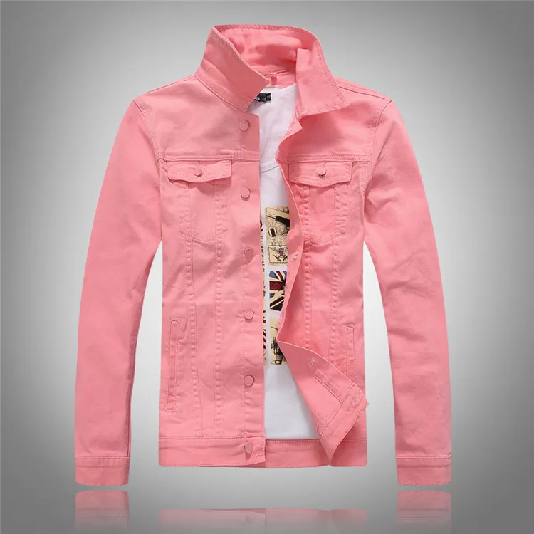 Denim Jacket Mens Jeans Coats Rosa Jacka Windbreaker Slim Långärmad Toppar Casual Overcoat Spring Kläder M L XL 2XL 3XL 4XL