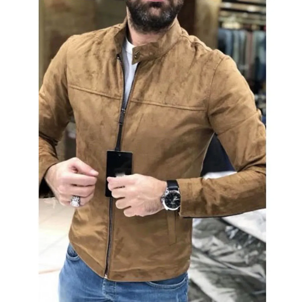 Drop shipping New Winter Suede Coat Slim Fit Jackets Mens Casual Warm Outwear Jacket Men Solid Warm Pea Coat Size M-3XL