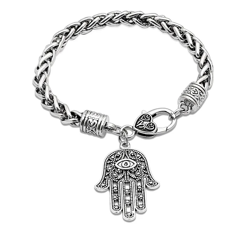 Antique Silver Hamsa Chain Bracelet With Evil Eye And Heart Charms Elegant Gothic Jewelry For Women Men Girls And Ladies Perfect Gift From Yambags 1.12 DHgate.Com