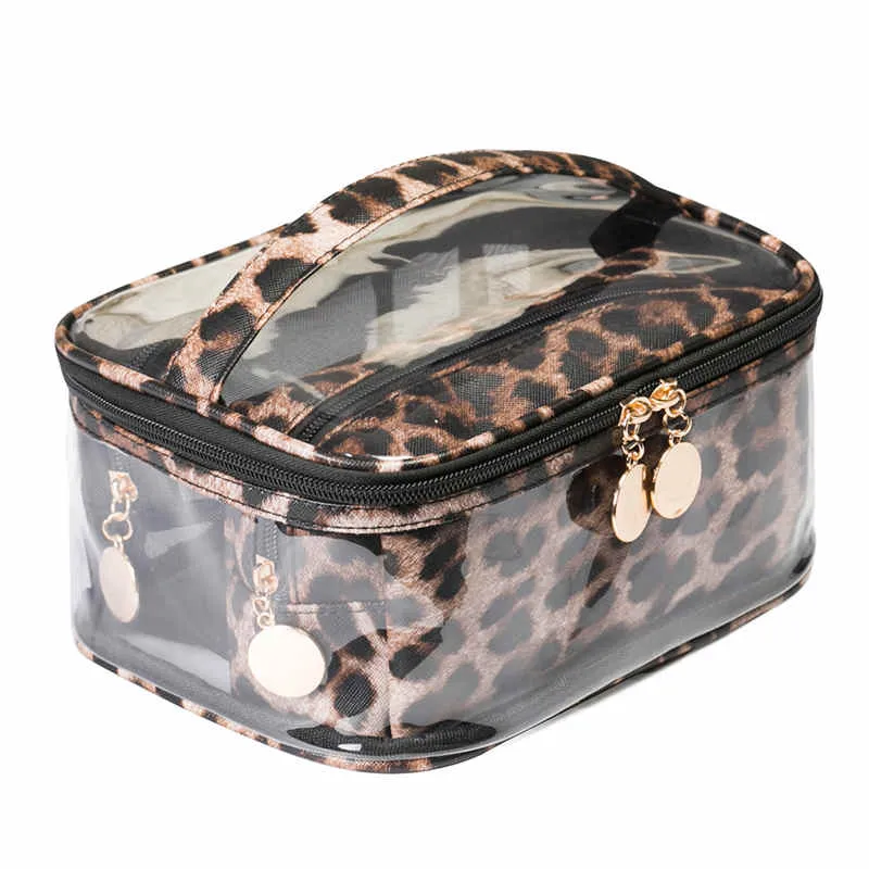 Leopard Print Clear Makeup Bag Set Waterproof Transparent Travel Storage Pouch Zipper Cosmetic Toiletry Bag With Handle Juego De Bolsa De Maquillaje Transparente