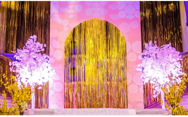FENGRISE 92 * 245cm Rose Gold Parti Dekorasyon Pırıltılı Folyo Fringe Tinsel Kapı Perde Düğün Doğum Fotoğraf Arka Plan Malzemeleri