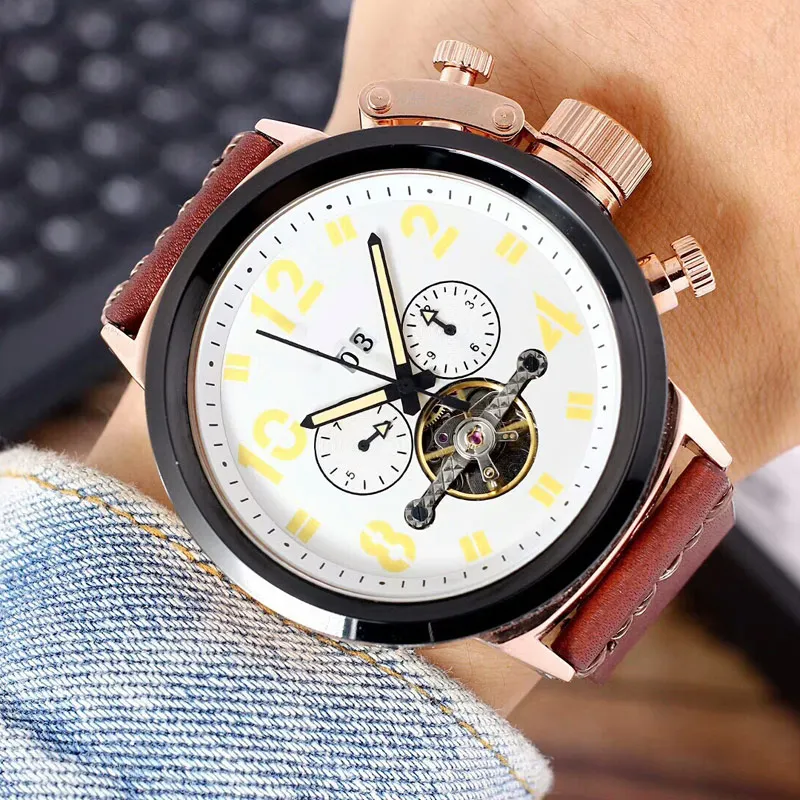 Premium Mens Automatic Watch With Genuine Leather Strap And Big