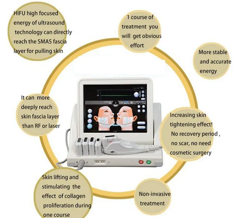 Machine portative de HIFU ultrasons focalisés de haute intensité lifting corps d'élimination des rides amincissant la beauté avec 5 têtes