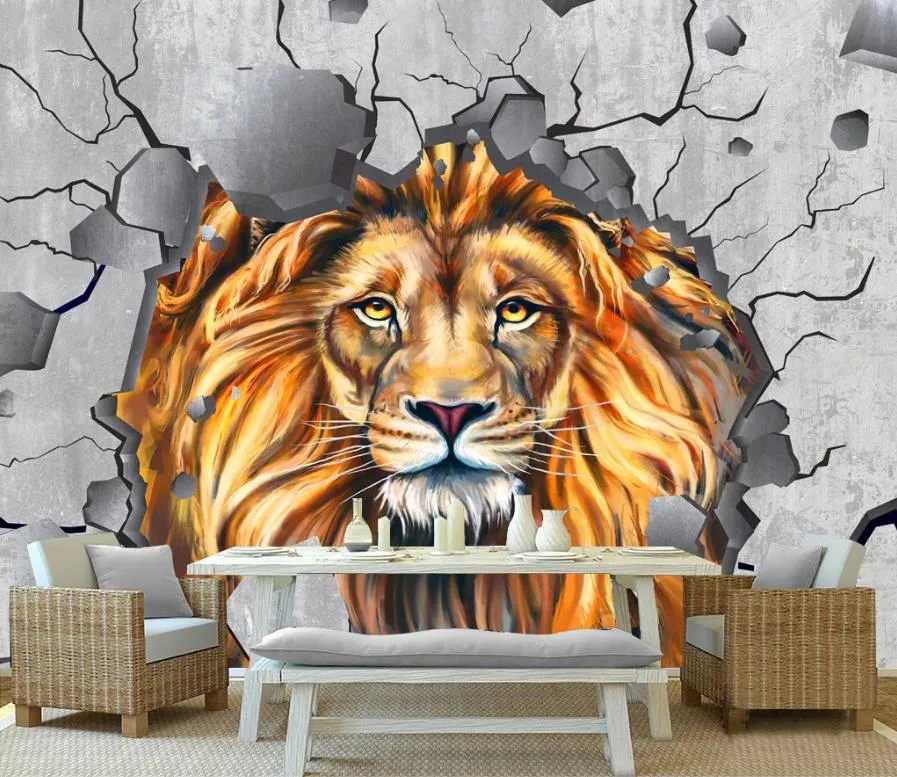 home improvement custom 3D Background wallpapers 3 d Lion Brick Wall wallpapers for living room bedroom mural wallpaper 3d