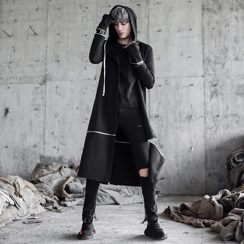 capa con capucha gabardina hombres de punk hip hop largas chaquetas para hombre negro discoteca cantante g tico del traje de abrigo capa extra ble