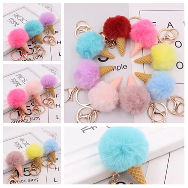 Colorful Ice Cream Keys Holder Plush Key Chain Ball Pendant Keychains Baby Key ring pendant Decoration Party FavorT2C5186