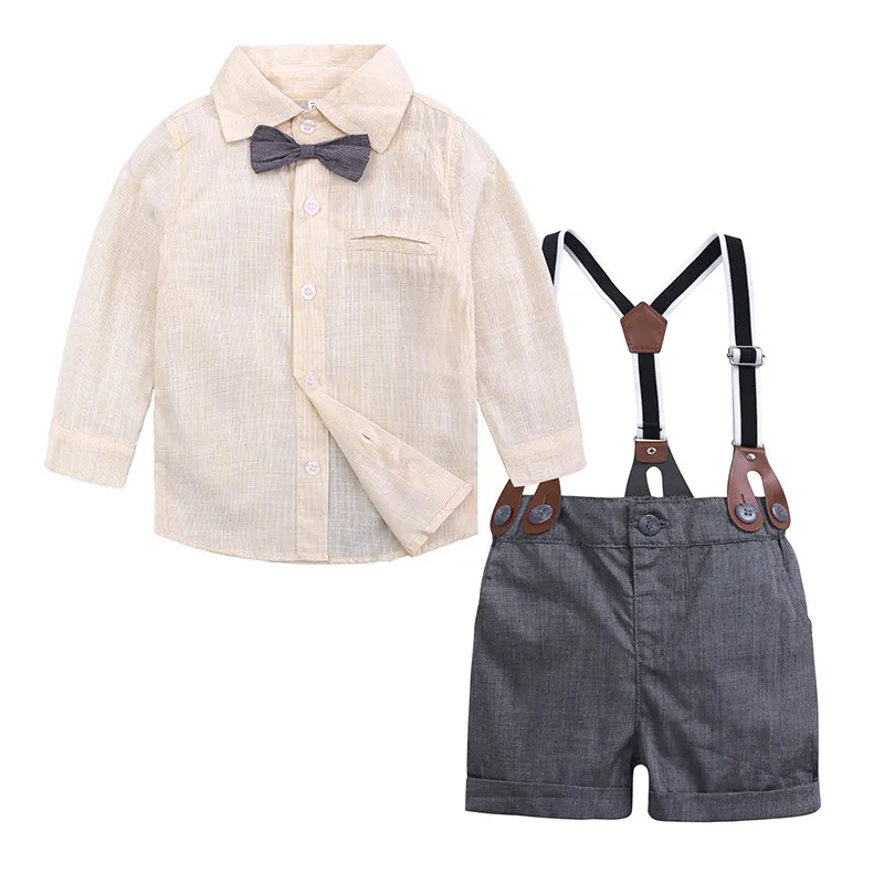 New Spring Summer Summer Garotas Conjunto Kids Manga longa Tops Suspender de camisa curta 2pcs Garoto Conjunto de roupas Crian￧as roupas de roupa 14832