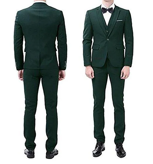 Nowy przycisk One Button Dark Green Groom Tuxedos Notch Lapel Mężczyźni Garnitury Ślub / Prom / Dinner Best Man Blazer (Kurtka + Spodnie + Kamizelka + Krawat) W234