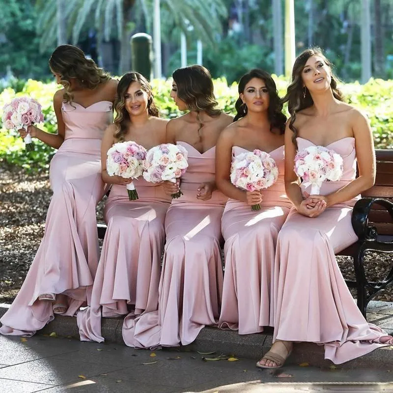 Querida rosa longo da dama de honra vestidos de verão 2019 babados de cetim sereia empregada de honra vestidos para o casamento plus size vestido de dama de honra barato