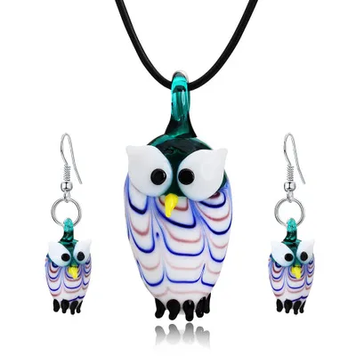 Hibou verre ensemble de bijoux boucles d'oreilles pendantes collier pour fête cadeaux de noël pour les femmes Costume bijoux accessoires