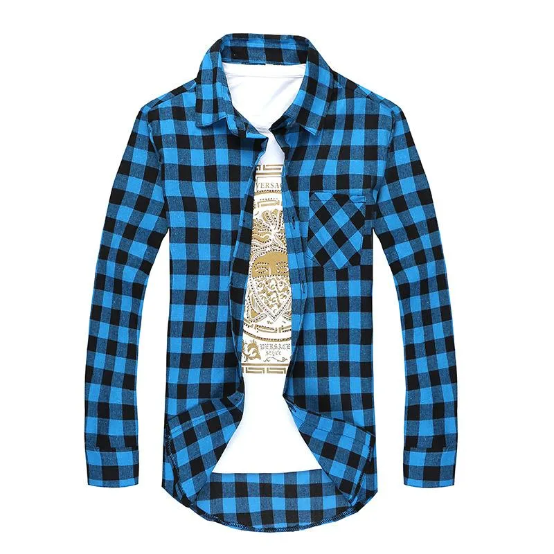 Bawełna Mężczyźni Kratę Koszula Koszula Camisas Społeczne Jesień Moda Moda Plaid Długa Koszula Męski Przycisk Down Casual Check Quality