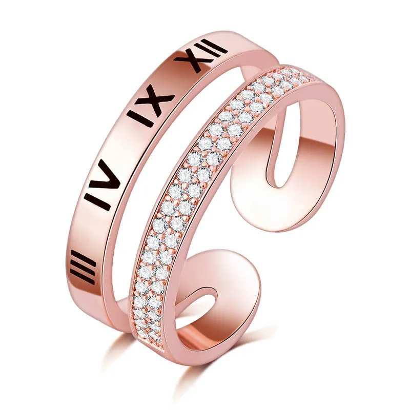 Nouvelle Arrivée Top Qualité 18kgf or rose rempli lettre romaine Bague A + Zircon micro pavé pour Femmes Anniversaire En Gros