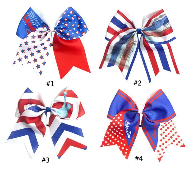 8'' Große 4. Juli Cheer Bows Handgemachte Amerikanische Flagge Patriotische Gummibänder Haarschleife Cheerleading Für Mädchen Haar Zubehör 5 Farben