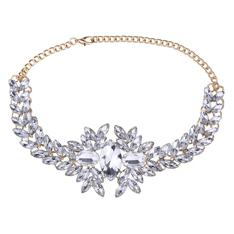 Wholesale- designer luxury colorful glittering crystal zircon exaggerated flower choker statement necklace for woman white gold colors