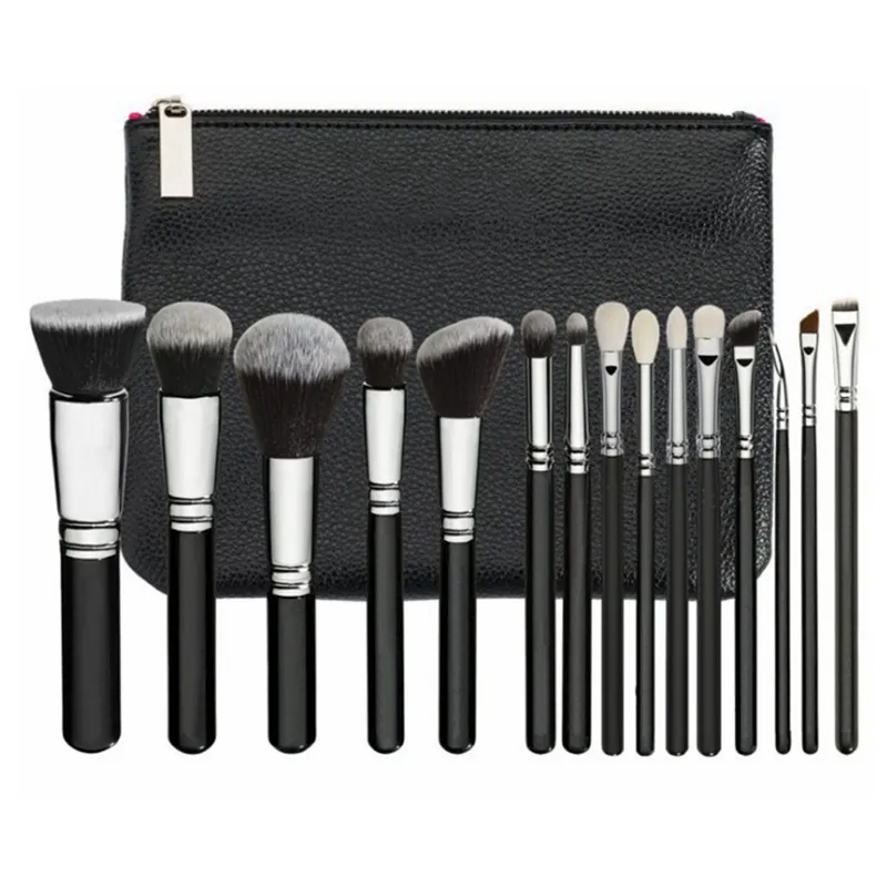 15 pz/set Set di pennelli per trucco con borsa in PU Set di pennelli professionali per fondotinta in polvere, fard, ombretto, pennelli cosmetici HHA-281