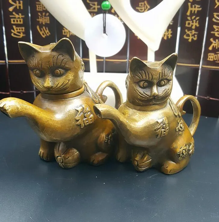 Presentes Decoração Cat Pot Atacado Antique Pure Copper Pot Detalhes no Sorte Bule Início Artesanato Antique Colecionadores