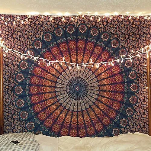 Indian Hippie Bohemian Psychedelic Peacock Mandala Wall Hanging Tapestry