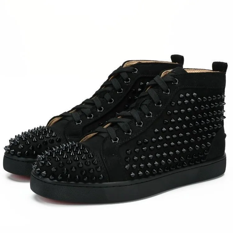 New Luxury Shoes Studded Spikes Fashion Red Suede Leather Mens Sneaker Womens Flat Bottoms Shoes Party Lovers Size 36-48 With Box