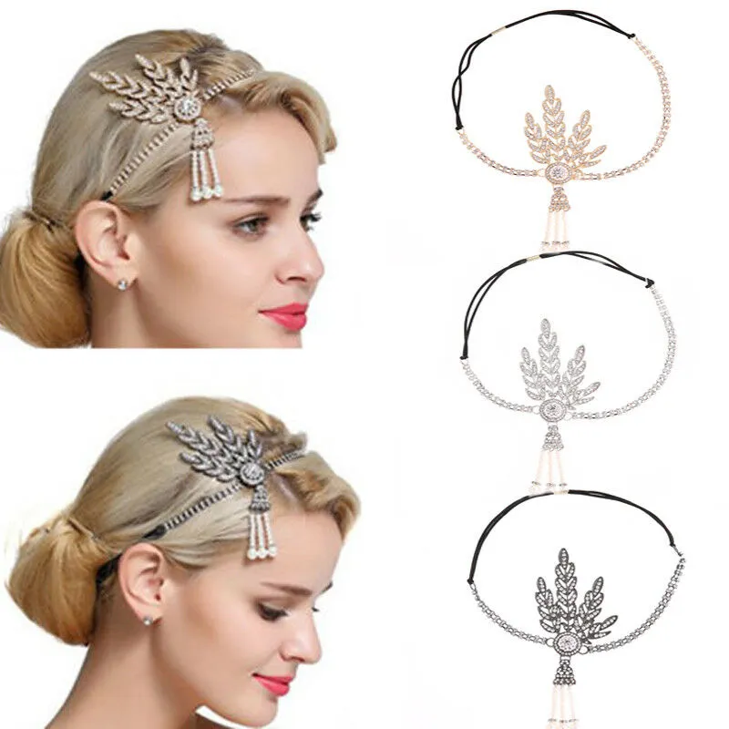 Novo Great Gatsby Headband Hat 1920's Hair Cap Prata Marfim Daisy Vintage Flapper Great Gatsby Flapper Costume Dress Accessori273l