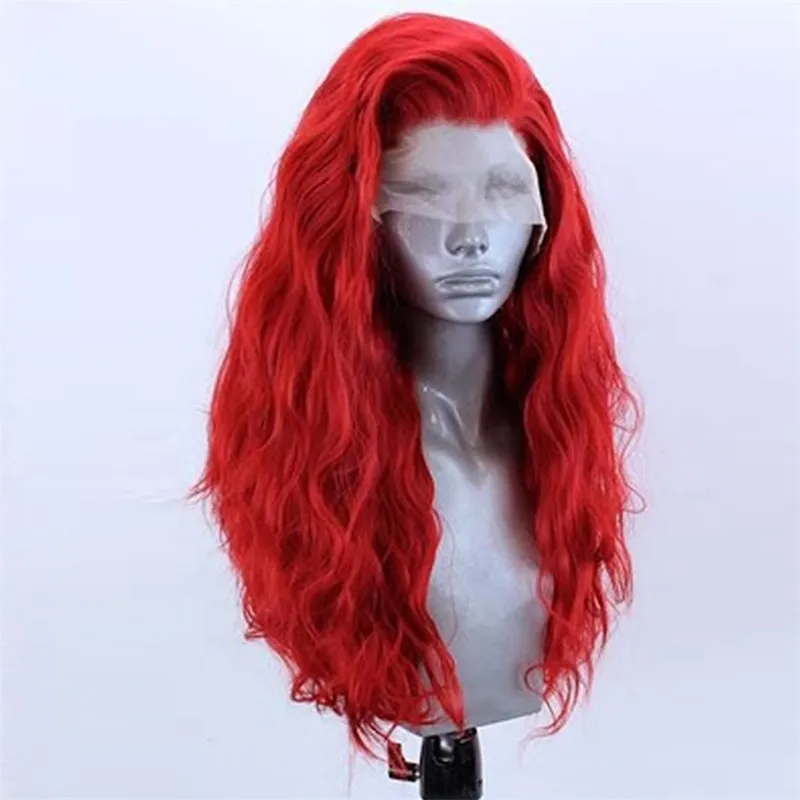 CosplaySalon 16/26 cali Długie Kręcone Czerwony Biały Różowy Zielony Czarny Syntetyczny Włosy Party Fancy Lace Front Wig + Cap