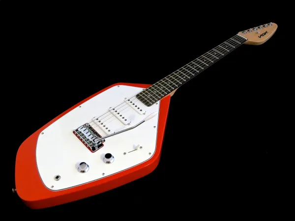 Custom 6 Cuerdas VOX Mark V Teardrop Phantom Cuerpo Sólido Rojo Guitarra Eléctrica 3 Pastillas de Bobina Simple, Tremolo Tailpiece, Vintage White Tuners