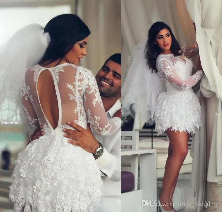 Vintage Lace Sexy Short Wedding Dresses With Long Sleeves For