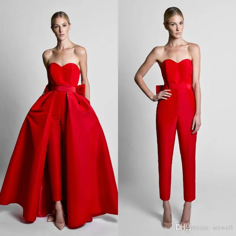 Setwell Designer Krikor Jabotian Red Pampsuits Вечерние платья с съемной юбкой Милая выпускные платья в штаны для женщин