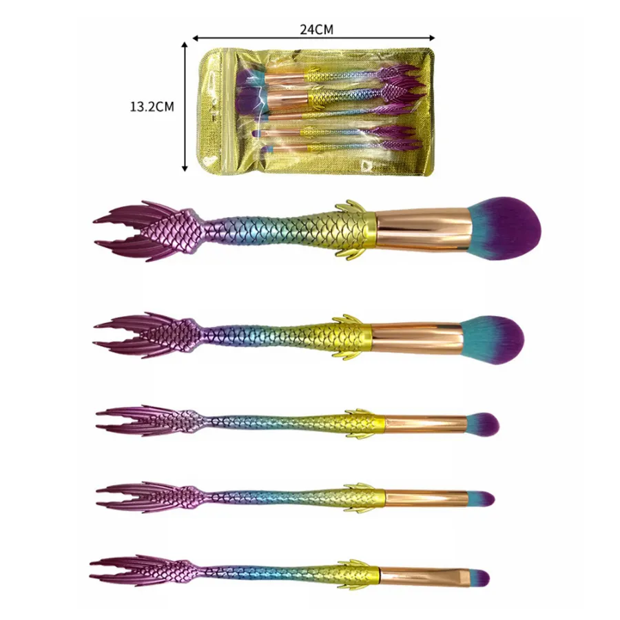 Mermaid Makyaj Fırçalar Set Vakfı Göz Farı Pudra Fırçası Kaş Eyeliner Allık Karıştırma Kontur Kozmetik Fırça Seti 5 adet / takım RRA1422