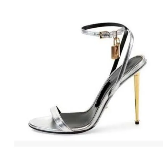 new fashion sexy open toe ankle strap woman sandal gold padlock thin heels sandal summer high heel shoes gladiator sandal