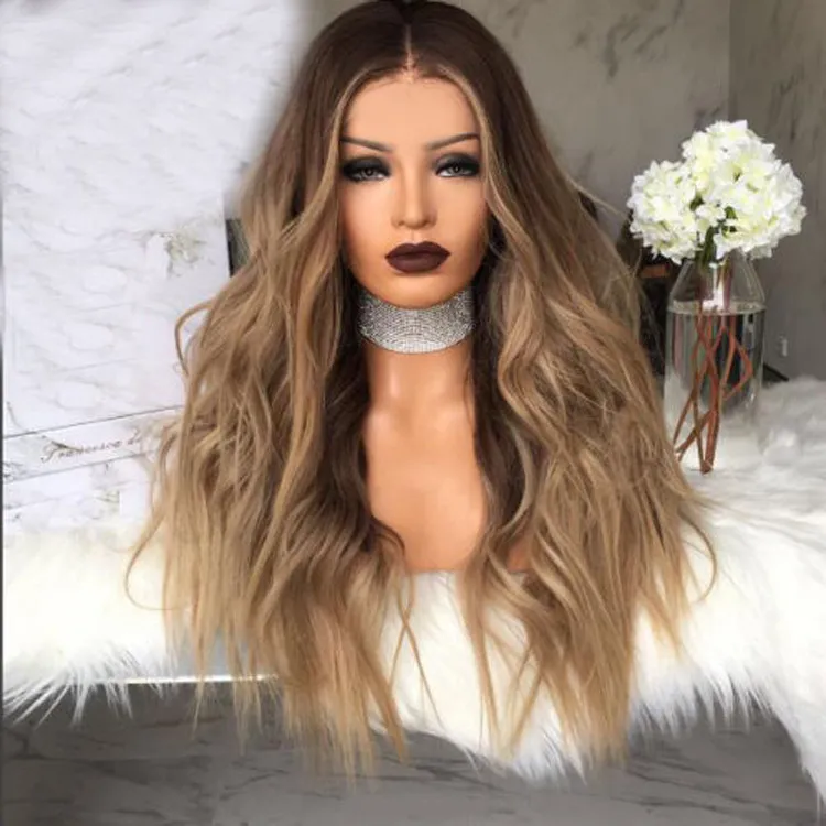 Brown Natural Wave Synthetic Wigs Long Curly Romance Weave Deep Wave Wig