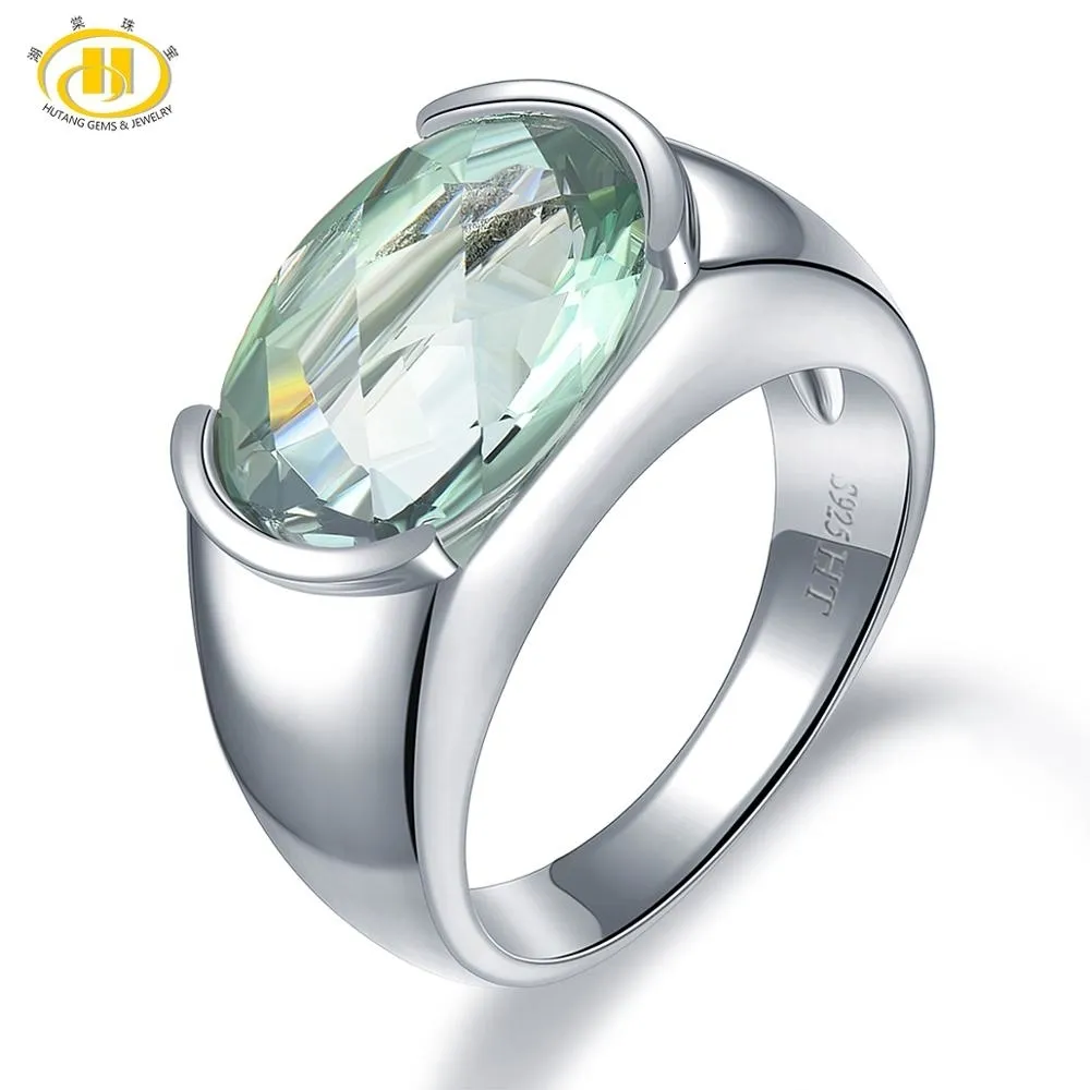 Hutang Women's Ring 6.30ct Natural Green Amethyst Wedding Rings 925 Sterling Silver Gemstone Fine Elegant Classic Smycken Gift CJ191210