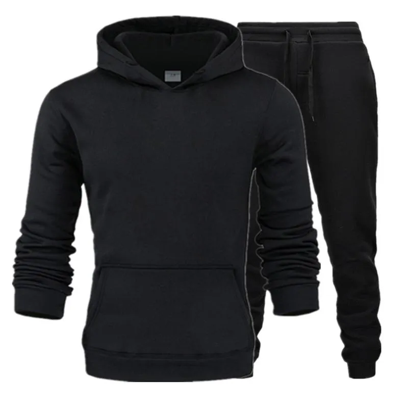 Automne et hiver marée marque sweat à capuche costume hommes à capuche haut décontracté + pantalon 2 pièces sport plus velours couleur unie sweat à capuche hommes ensembles