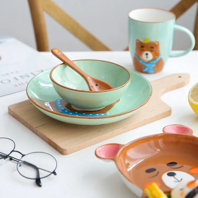 Cartoon Khaki Bear Ceramic Cute Dinnerware Set For Kids Children Toddler  Baby Hand Painted Animal Feeding Tray Plates Dish Bowl Mug Spoon From  Casaideacn, $1.44