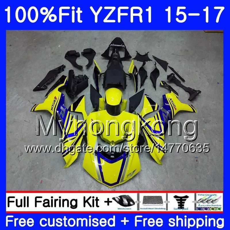 Injection Body For YAMAHA YZF R1 1000 YZF-R1 15 16 17 243HM.5 YZF-1000 YZF R 1 YZF1000 YZFR1 2015 2016 2017 Fairings Yellow black top kit