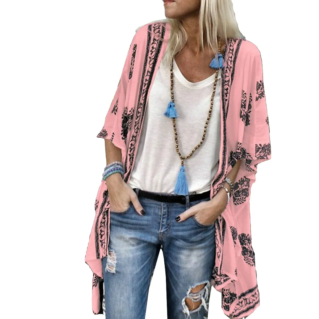Economize muito em Cardigãs De Verão Para Mulheres Cardigan De Quimono  Floral Leve, Encobrimento De Praia De Meia Manga, Blusa De Ajuste Solto  Para
