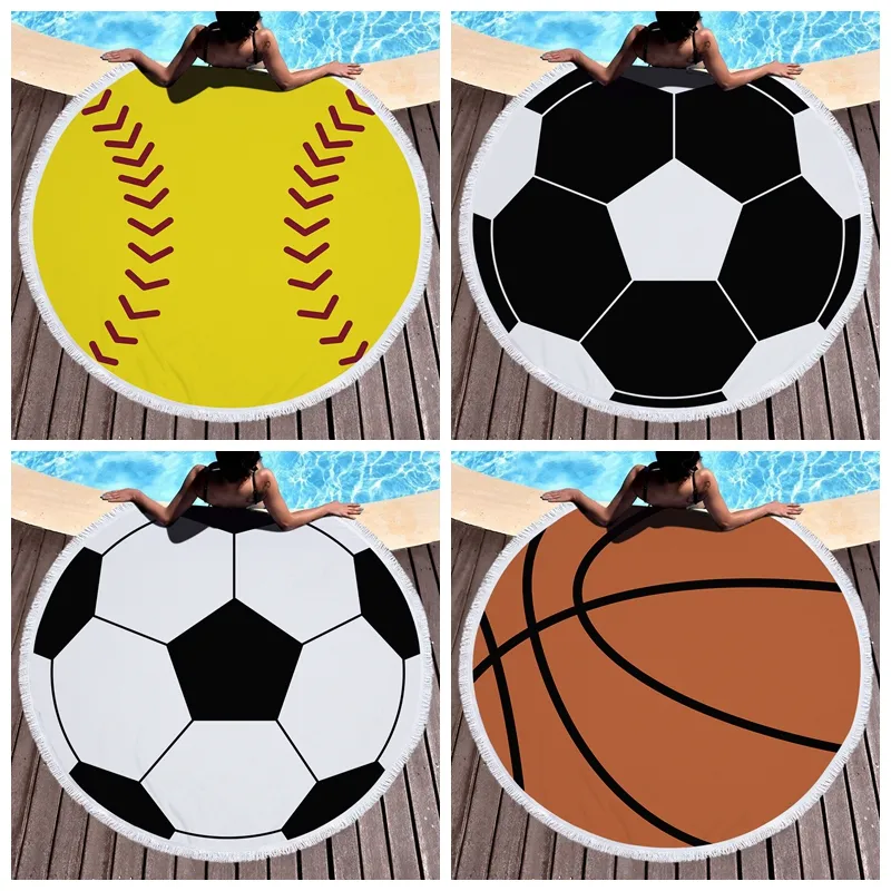 Asciugamano da spiaggia rotondo con nappe da baseball, basket, calcio, pallavolo, asciugamano da bagno, in fibra di poliestere, ad asciugatura rapida, per il bagno, per lo sport